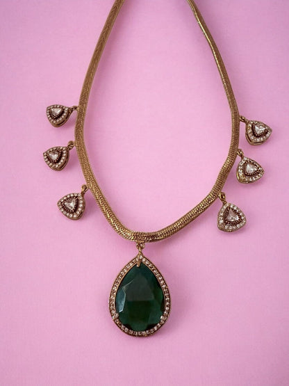 Rebekah Statement Green Pendant Charms Necklace Set