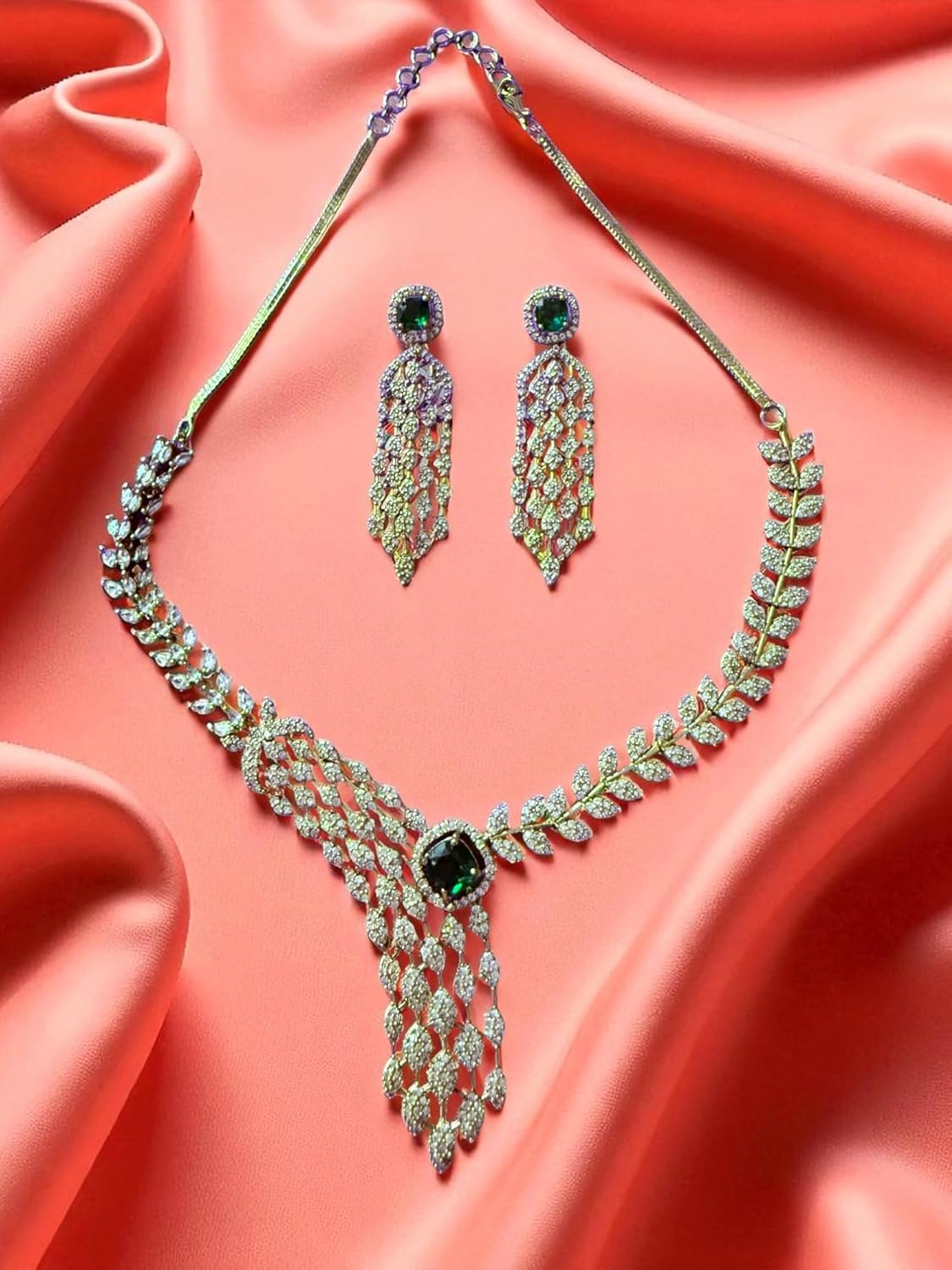 Rebekah Statement Green Crystal Look Necklace Set