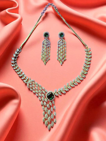 Rebekah Statement Green Crystal Look Necklace Set