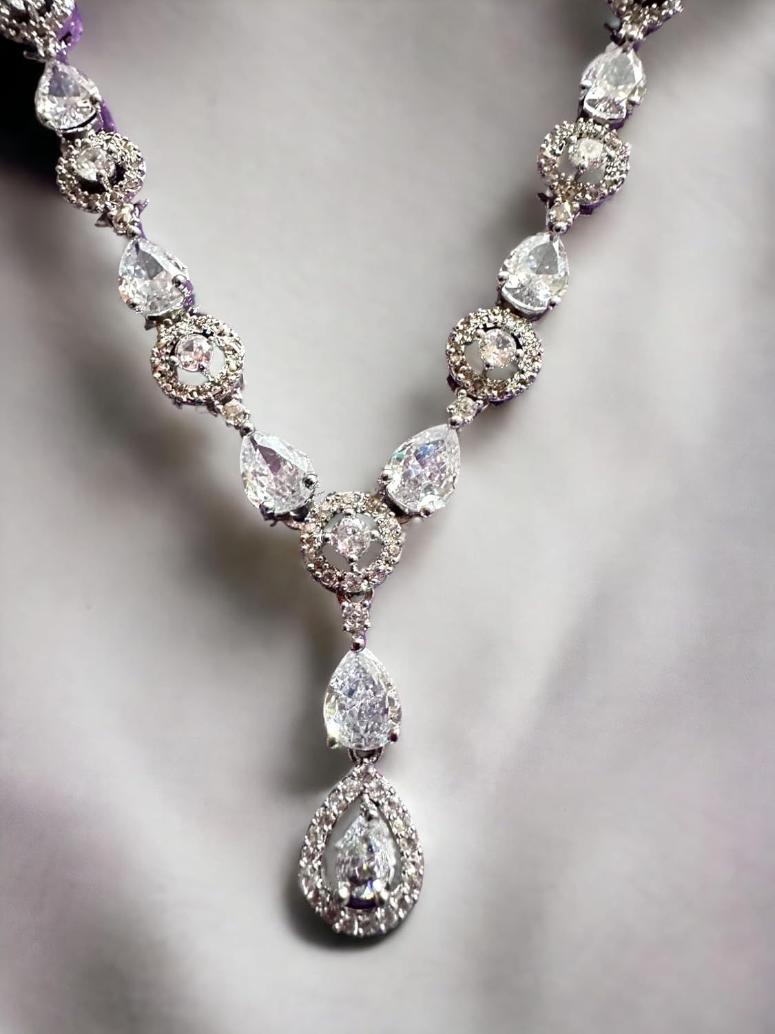 Crystal Bridal Jewelry Sets for Women, Earrings and Necklace Set, Silver