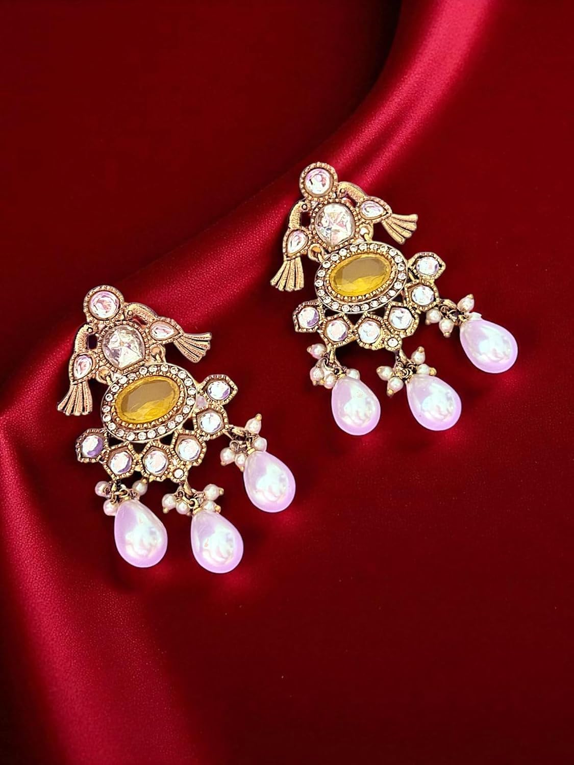 Rebekah Toned Multi Kundan & Pearl Drop Necklace Set