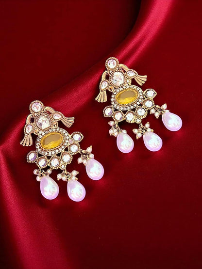 Rebekah Toned Multi Kundan & Pearl Drop Necklace Set