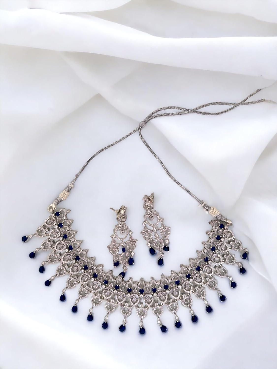 Pink Stone Jewelry Set for Women, Neckpiece with Drop Earrings, Encrusted Stones