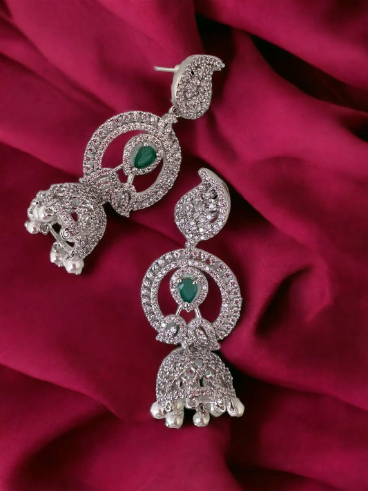 Ethnic Dangle Earrings with Pearls and Turquoise Stones, Silver