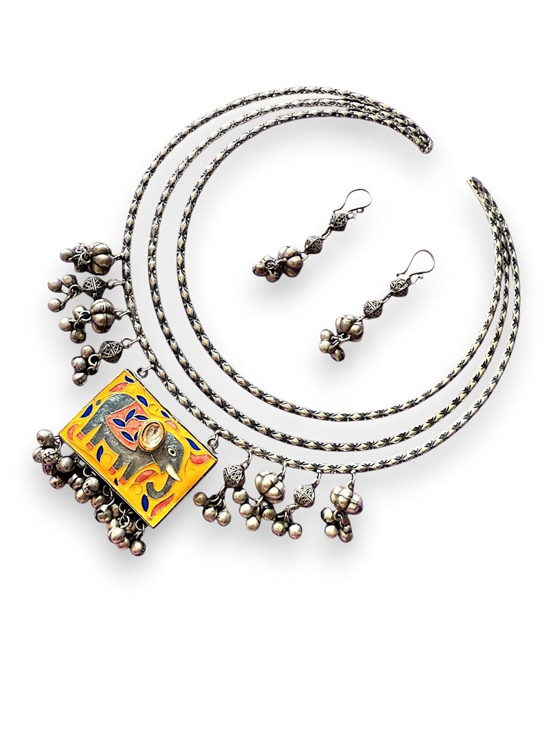 Rebekah Tribal Charm Oxidized Necklace Set with Elephant Motif