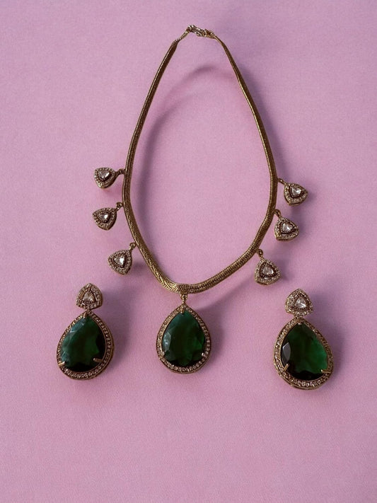 Rebekah Statement Green Pendant Charms Necklace Set