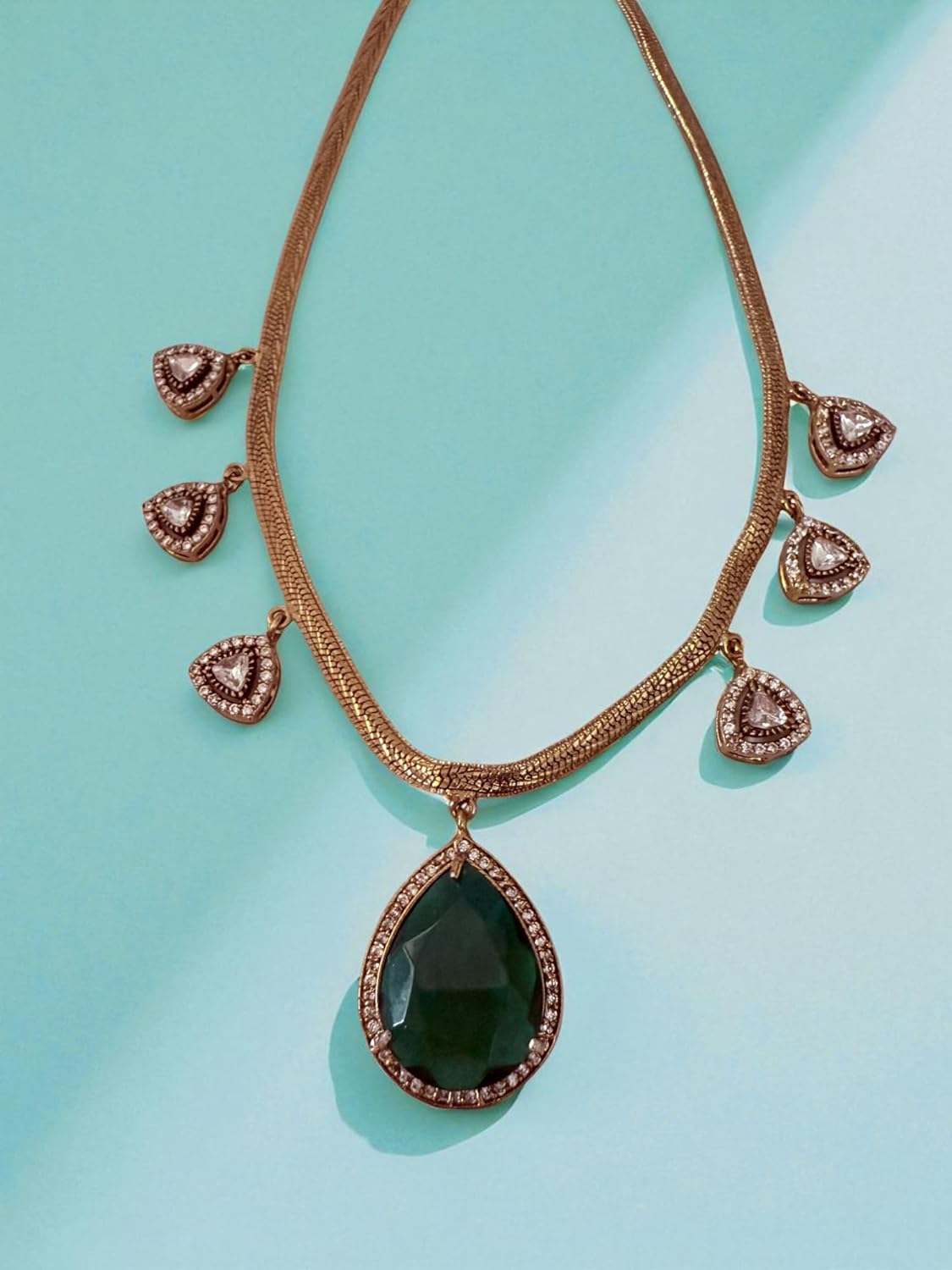 Rebekah Statement Green Pendant Charms Necklace Set