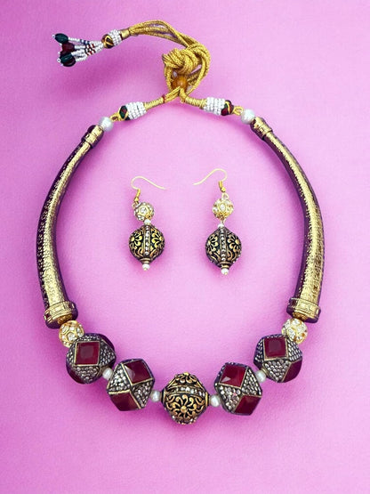 Regal Ruby Beaded and Encrusted Flexible Hasli Set