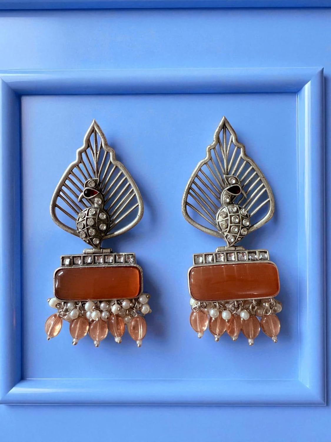 Silver Leaf & Orange Gem Danglers