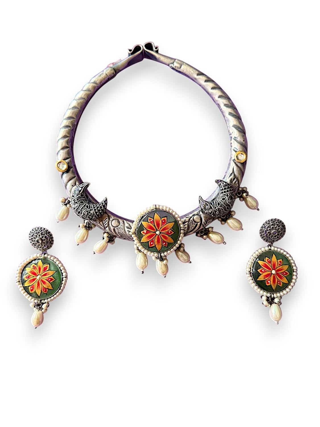 Rebekah Handpainted Handpainted Kalakaari Oxidized Necklace Set