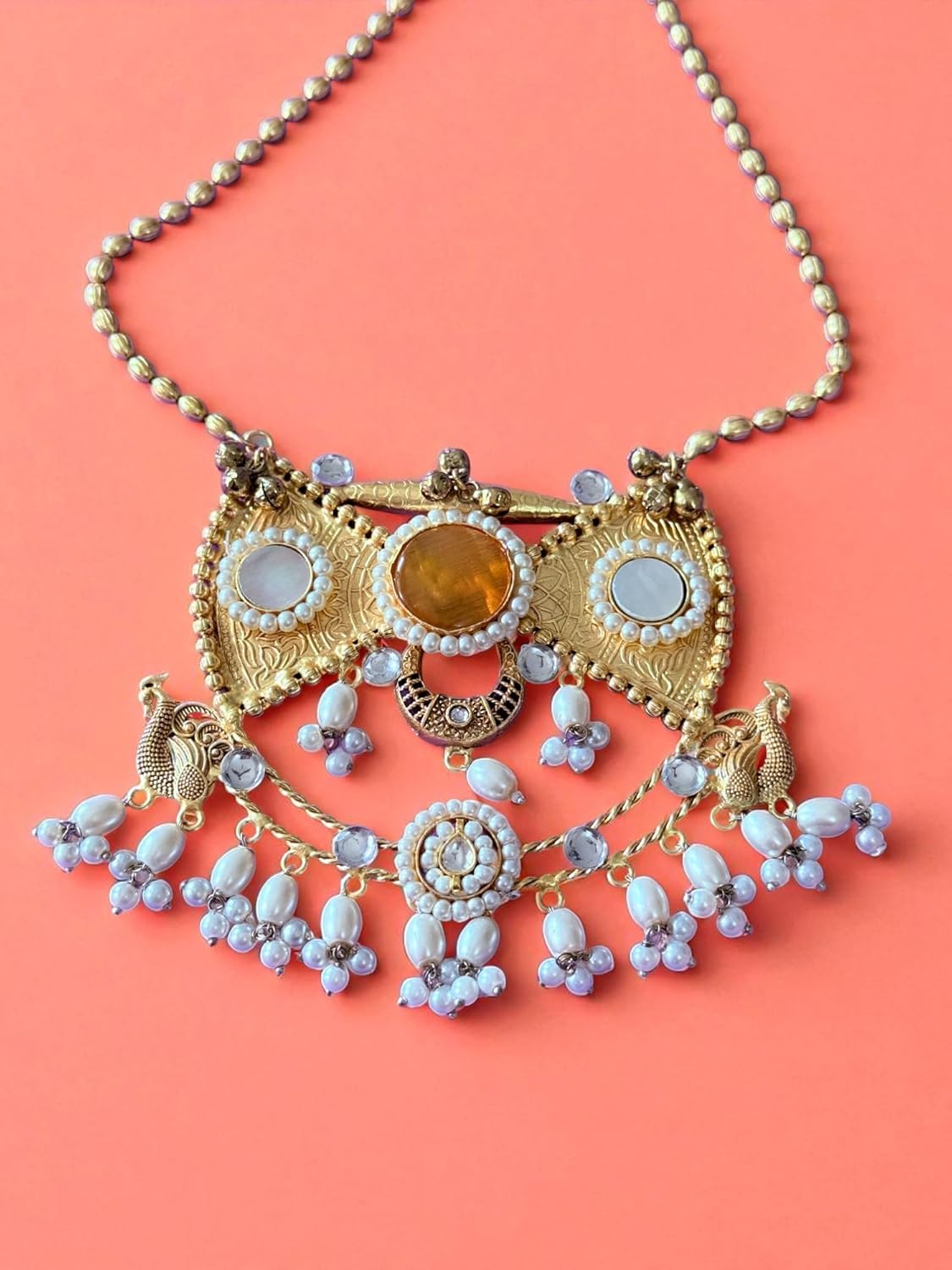 Rebekah Traditional Pearl Beaded Necklace with Earrings