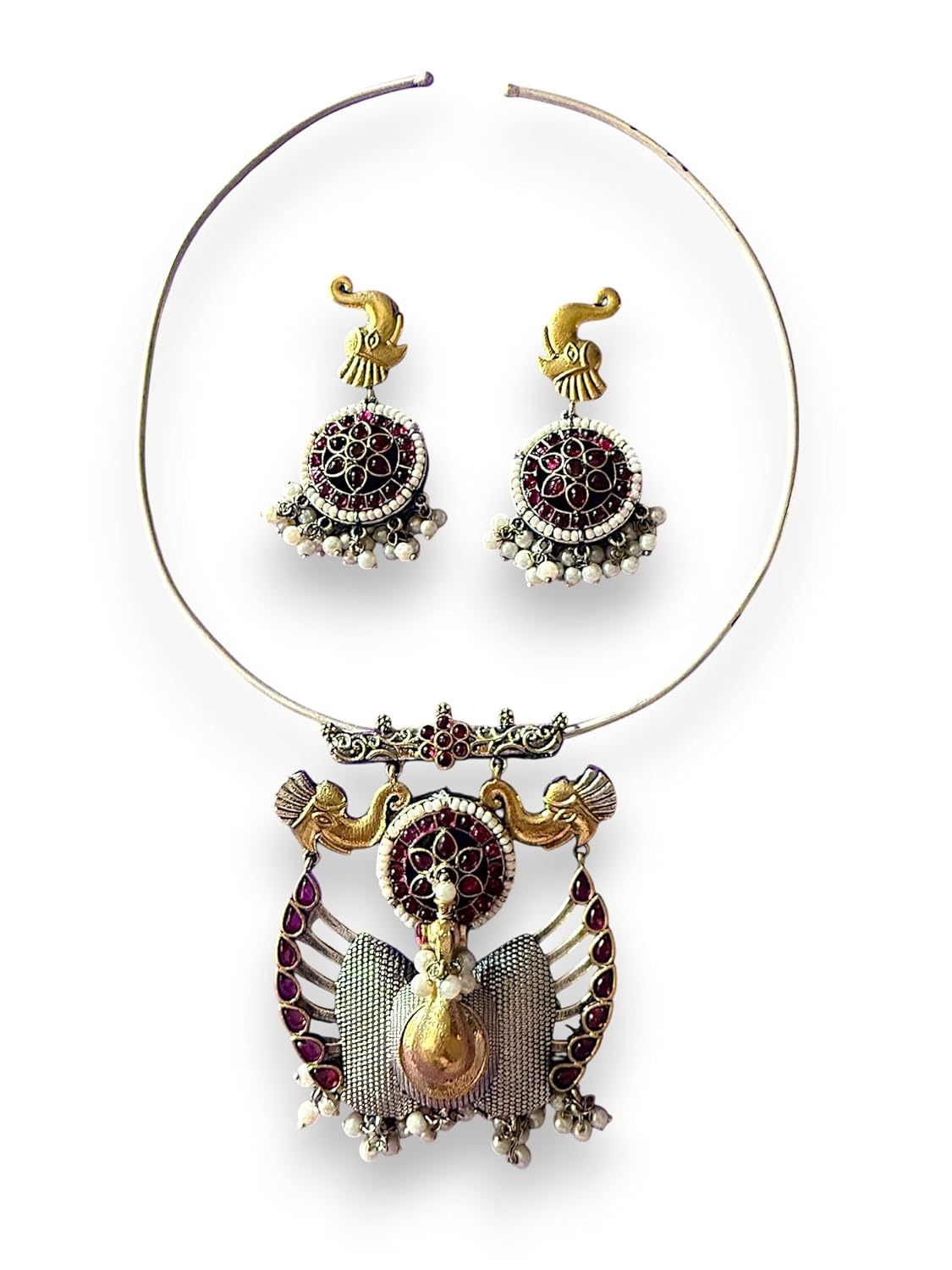 Rebekah Peacock Royalty Tribal Choker Set with Kemp s & Ghungroo Accents