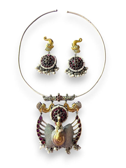 Rebekah Peacock Royalty Tribal Choker Set with Kemp s & Ghungroo Accents