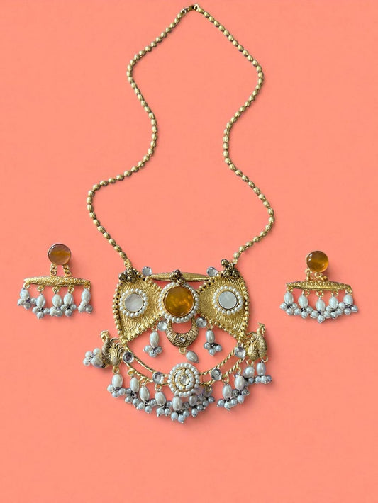 Rebekah Traditional Pearl Beaded Necklace with Earrings