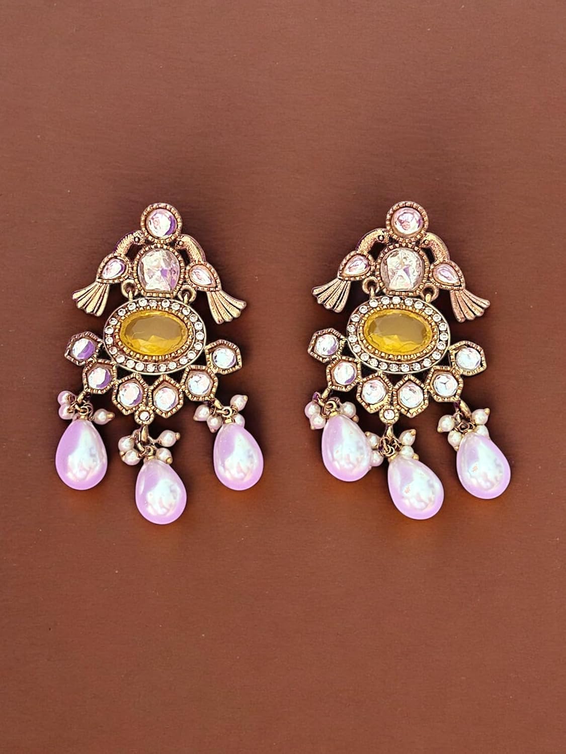 Rebekah Toned Multi Kundan & Pearl Drop Necklace Set