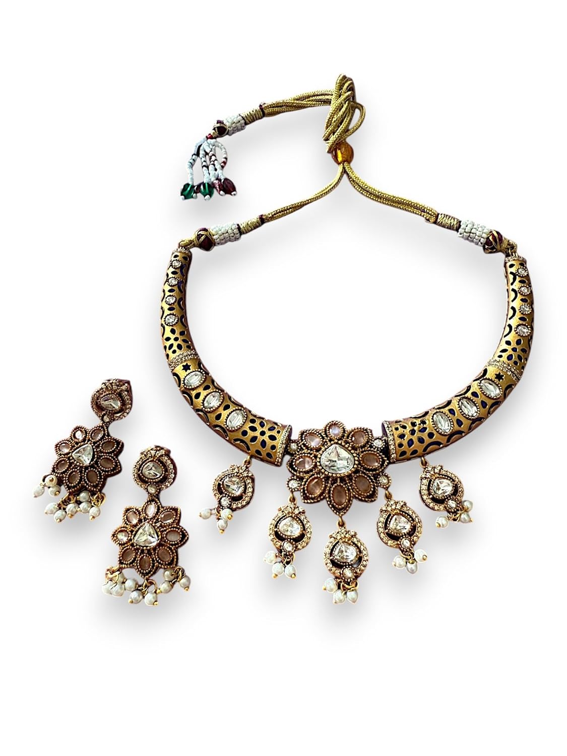 Rebekah Royal Radiance Antique Kundan Cutout Hasli Necklace Set with Tear Drops