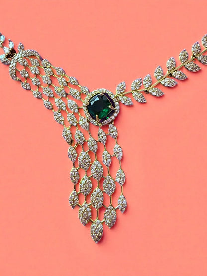 Rebekah Statement Green Crystal Look Necklace Set
