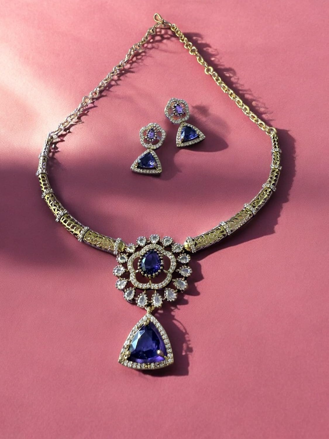 Rebekah Gold Plated Purple Cubic Zircon Studded Jewellery Set