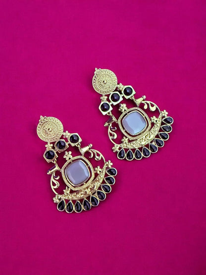 Designer Black Chandbali Earrings with Antique Gold Finish