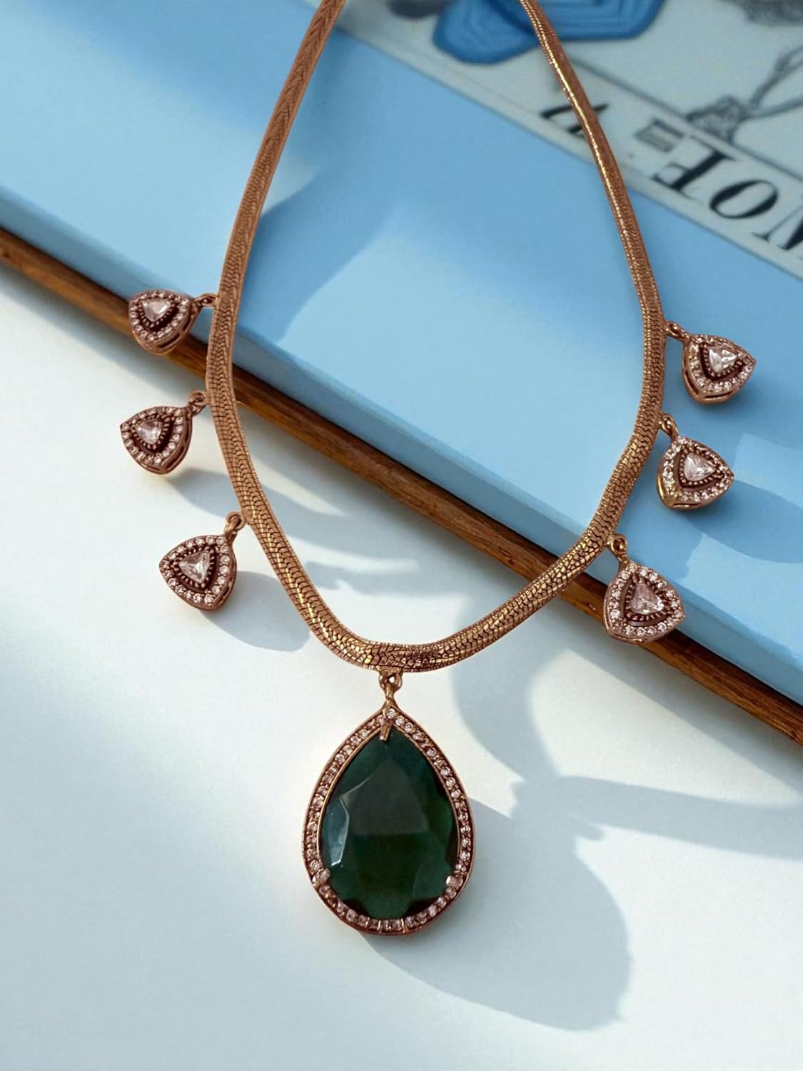 Rebekah Statement Green Pendant Charms Necklace Set