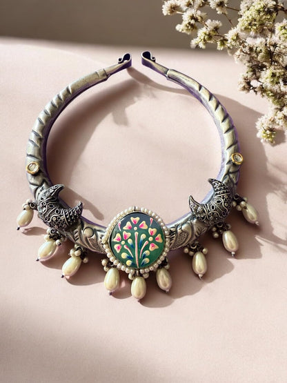 Rebekah Handpainted Handpainted Kalakaari Oxidized Necklace Set