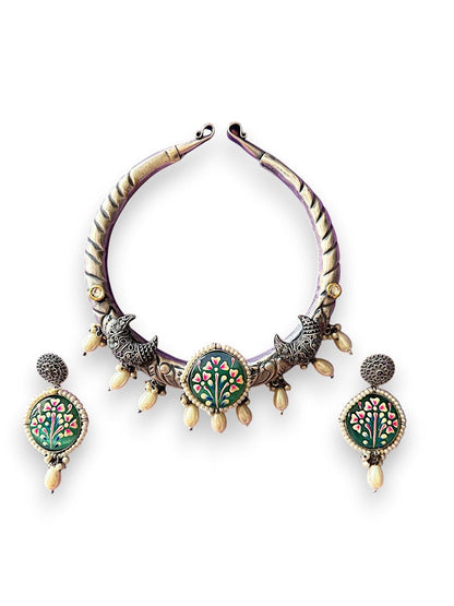 Rebekah Handpainted Handpainted Kalakaari Oxidized Necklace Set