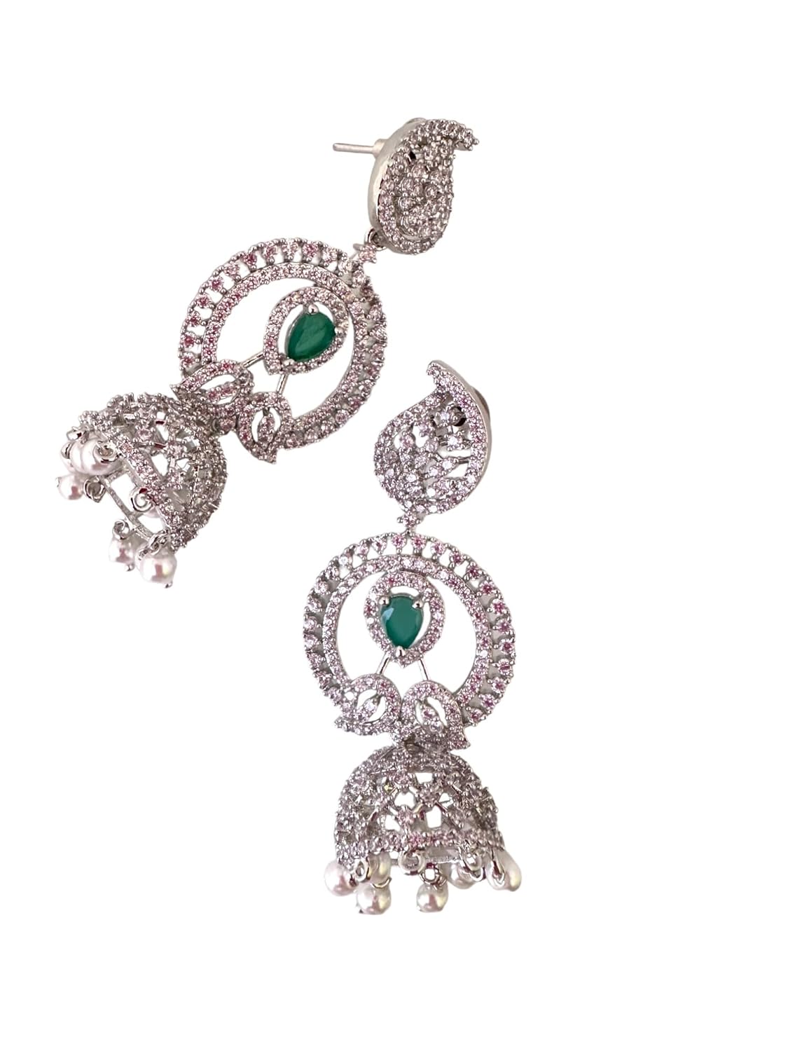 Ethnic Dangle Earrings with Pearls and Turquoise Stones, Silver
