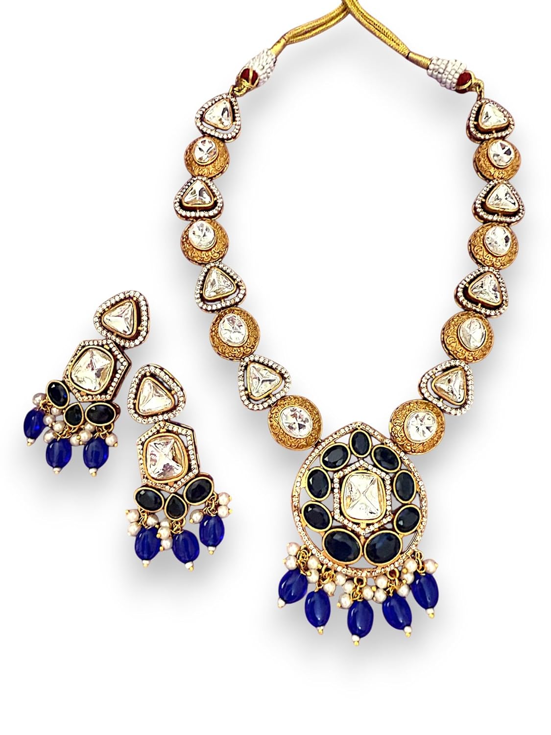 Rebekah Midnight Blue Royalty Kundan Studded Necklace Set