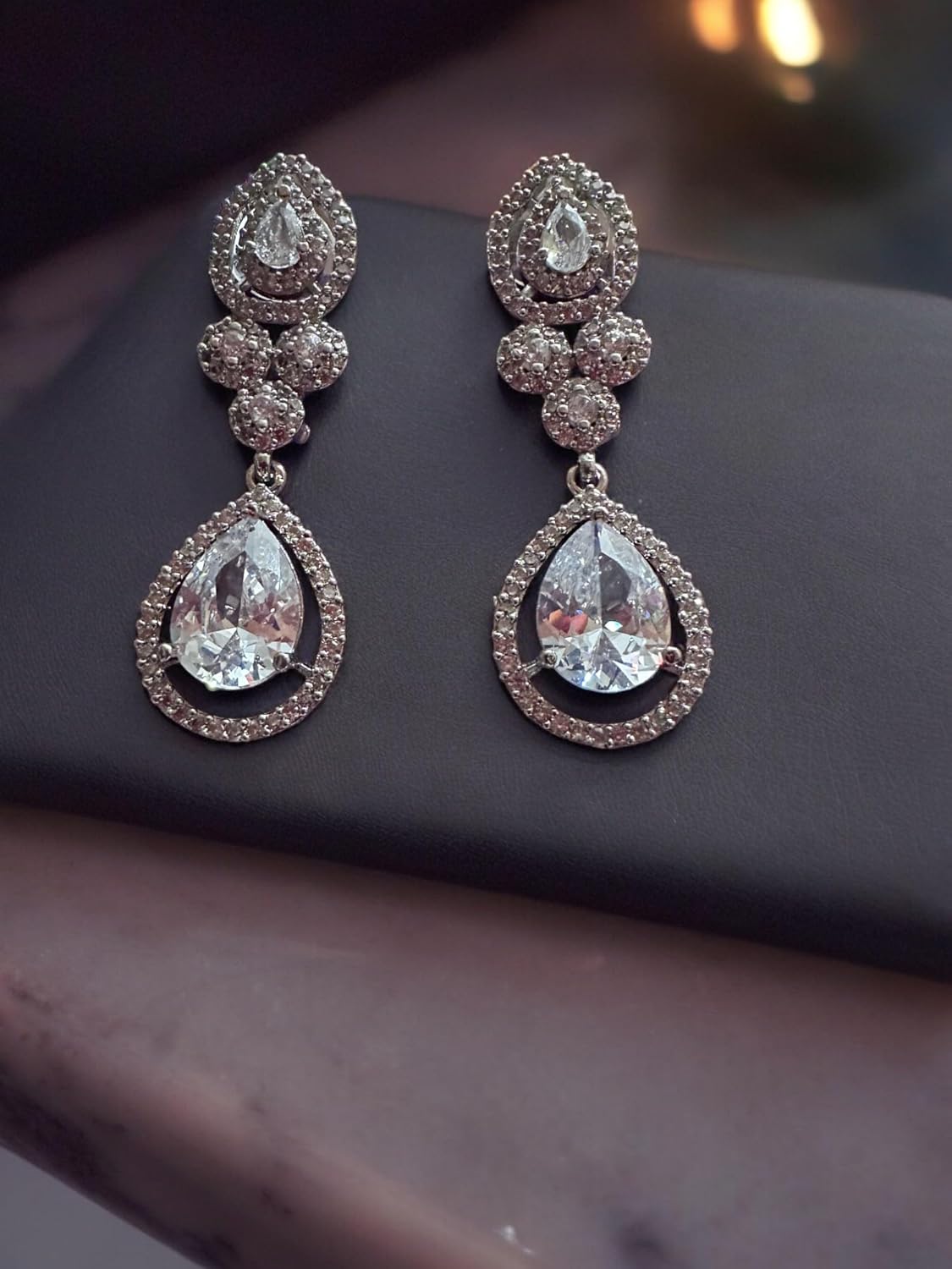 Elegant Diamond Necklace with Pear-Shaped Pendant, Sterling Silver