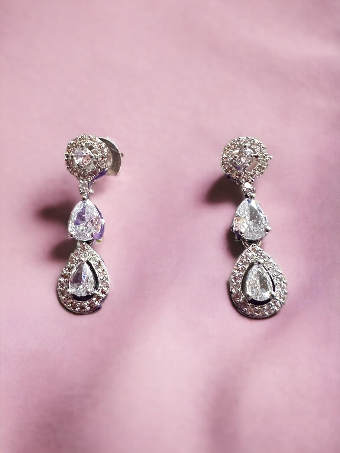 Crystal Bridal Jewelry Sets for Women, Earrings and Necklace Set, Silver