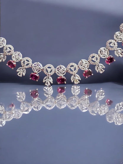 Elegant Cubic Zirconia and Ruby Necklace Set, Dazzling Gemstone Jewellery