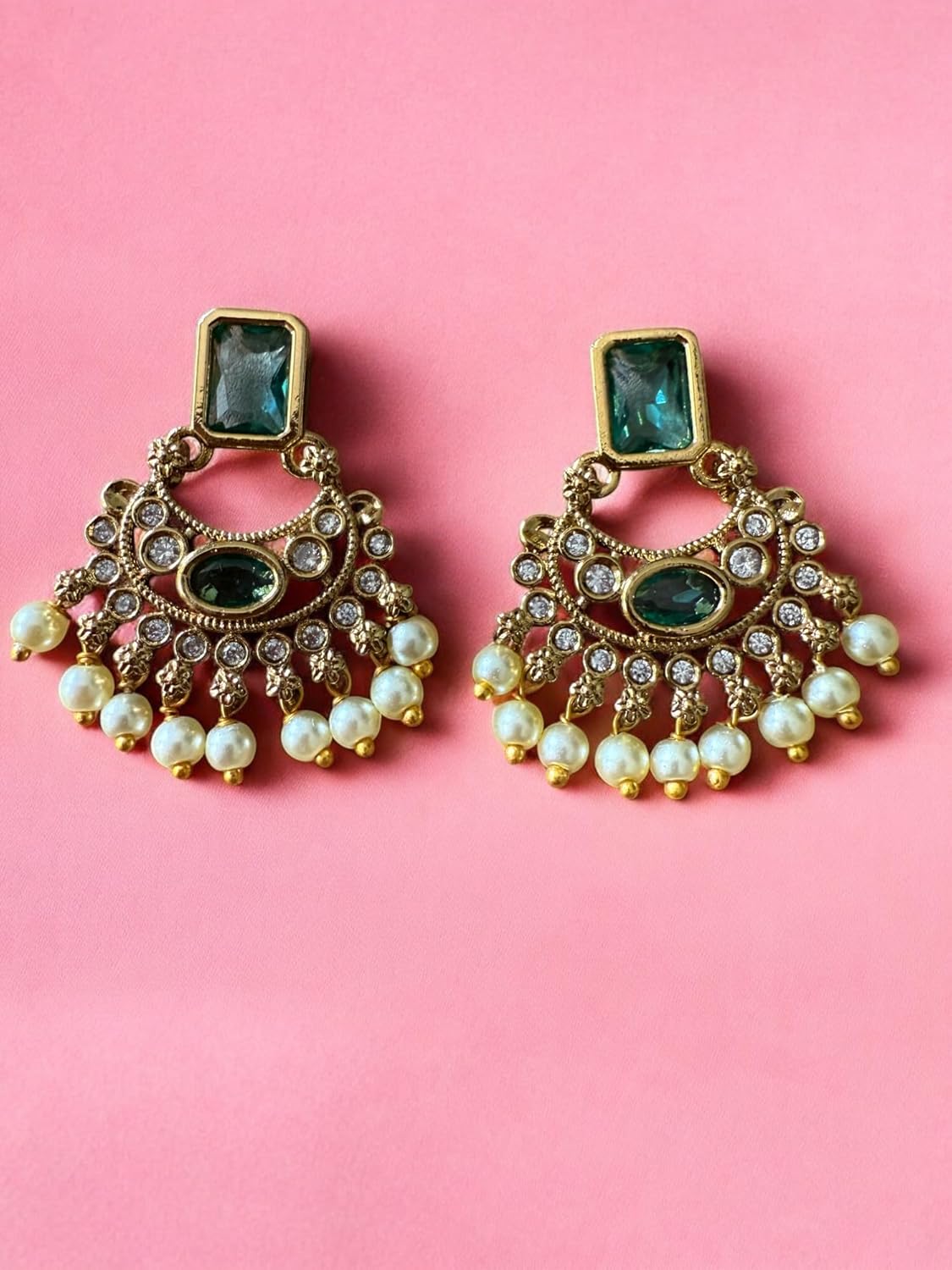 Rebekah Gold Plated Green Cubic Zircon Studded Jewellery Set