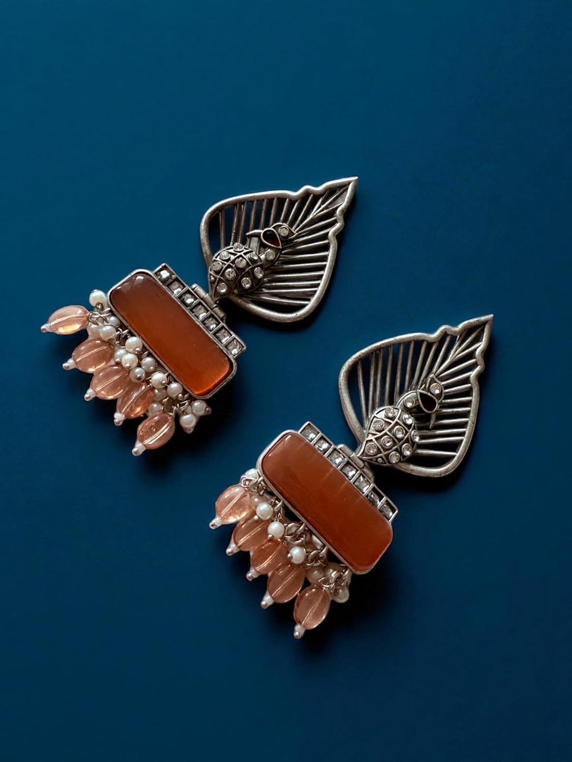 Silver Leaf & Orange Gem Danglers