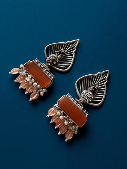 Silver Leaf & Orange Gem Danglers