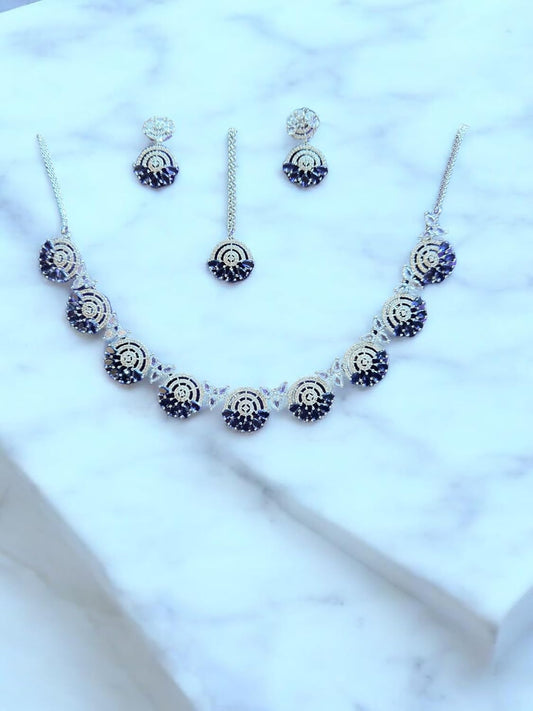 Glamorous Rhinestone-Studded Necklace and Earrings Set, Deep Purple Colour