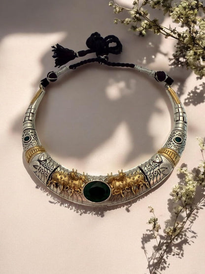 Rebekah Swarna Vahan Tribal Torque Oxidized Necklace with Bull Motif