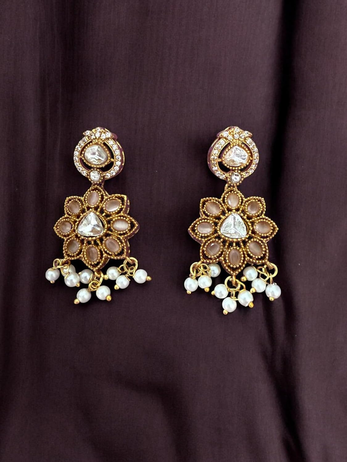 Rebekah Royal Radiance Antique Kundan Cutout Hasli Necklace Set with Tear Drops
