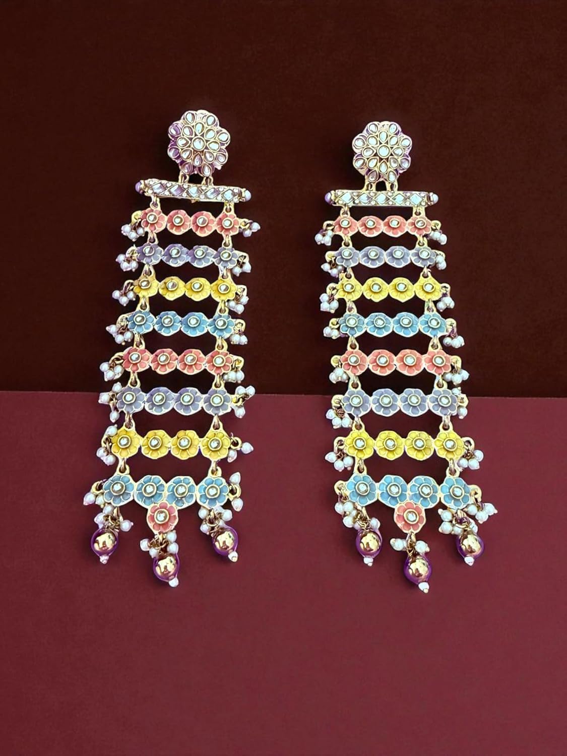Multicolor Floral Long Cascade Earrings
