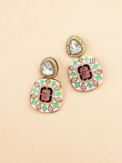 Pastel Pink Majesty Meenakari Long Pendant Set