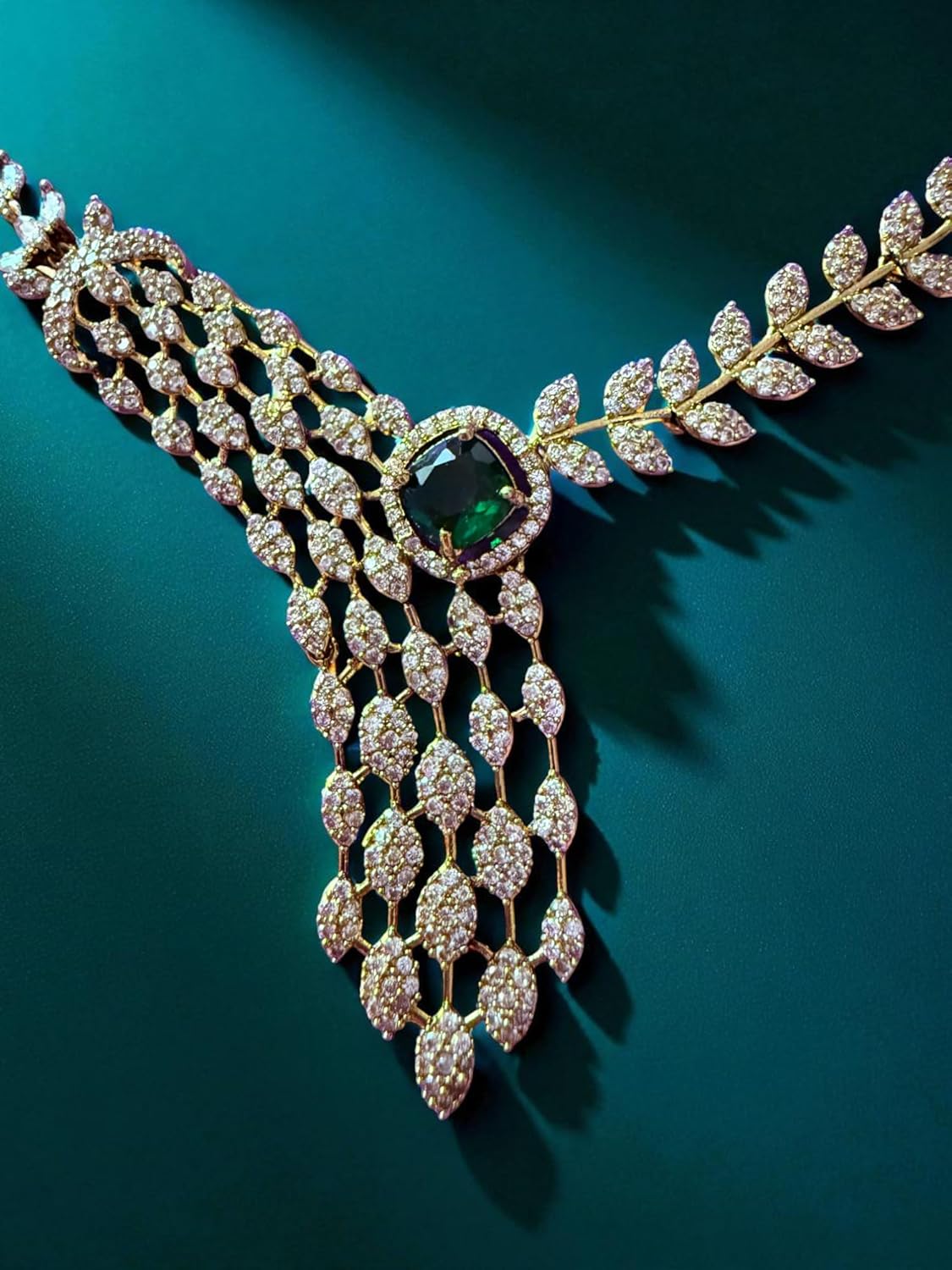 Rebekah Statement Green Crystal Look Necklace Set
