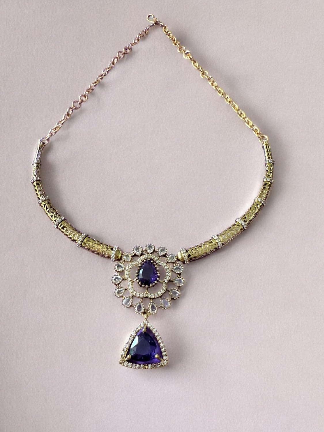 Rebekah Gold Plated Purple Cubic Zircon Studded Jewellery Set