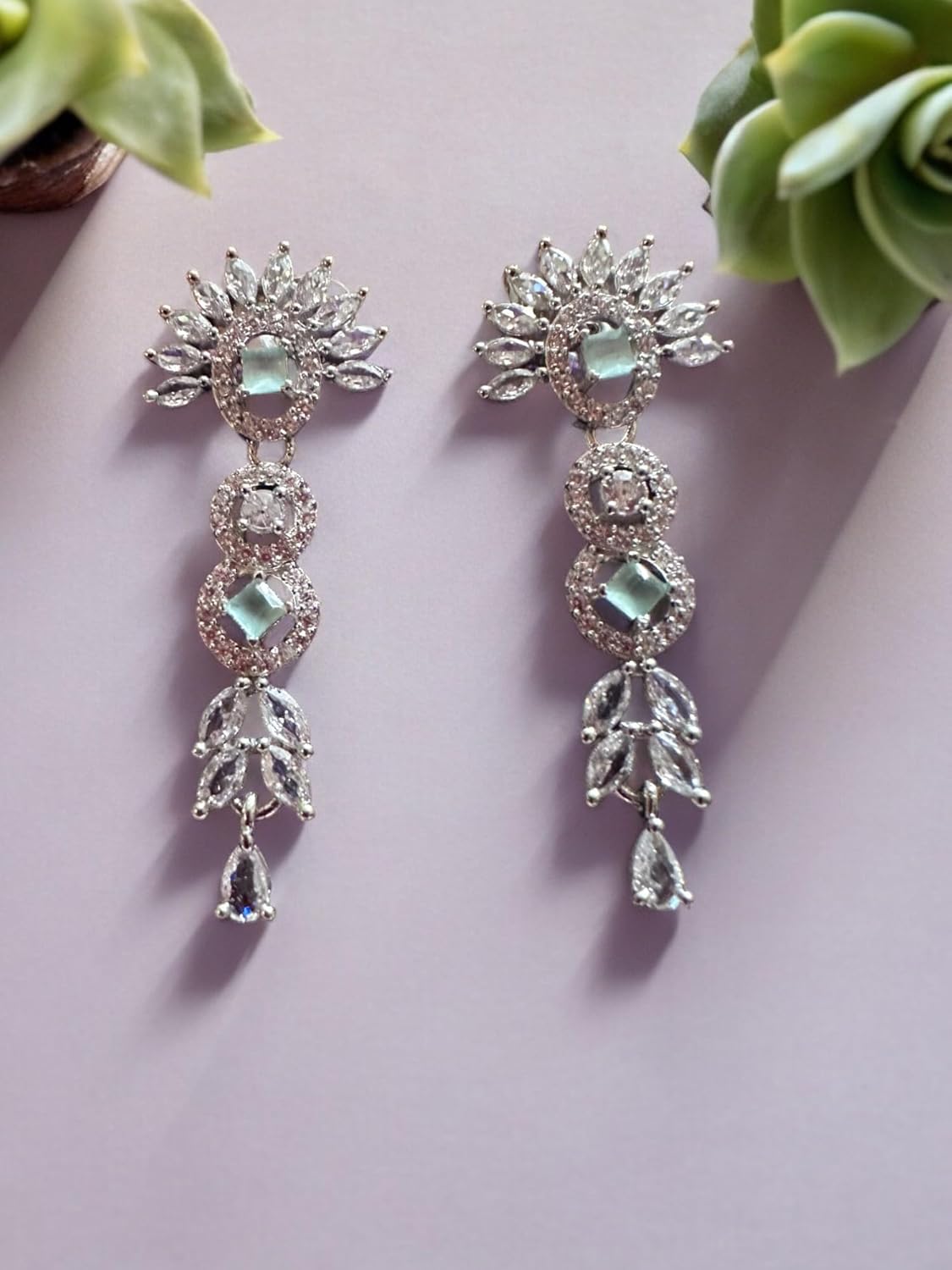 Glamorous Diamante Necklace Set with Earrings, Floral Design, Silver Tone