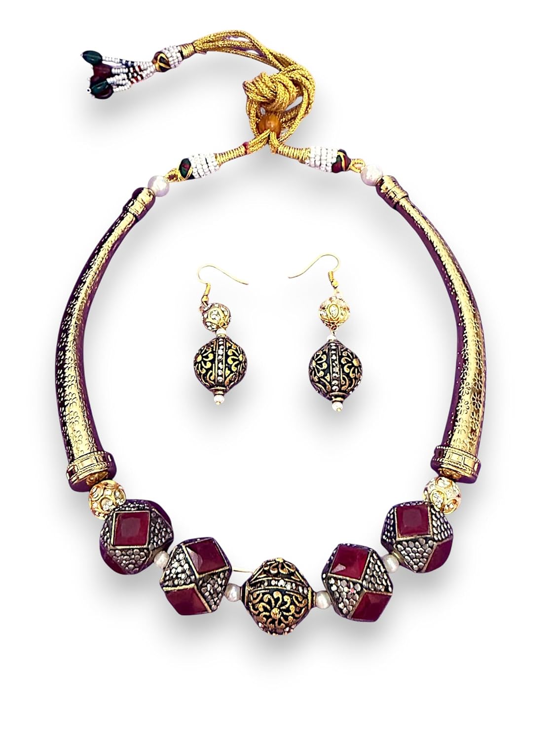 Regal Ruby Beaded and Encrusted Flexible Hasli Set