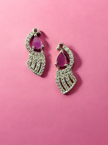 Rebekah Rhodium Plated Pink Cubic Zircon Studded Necklace Set