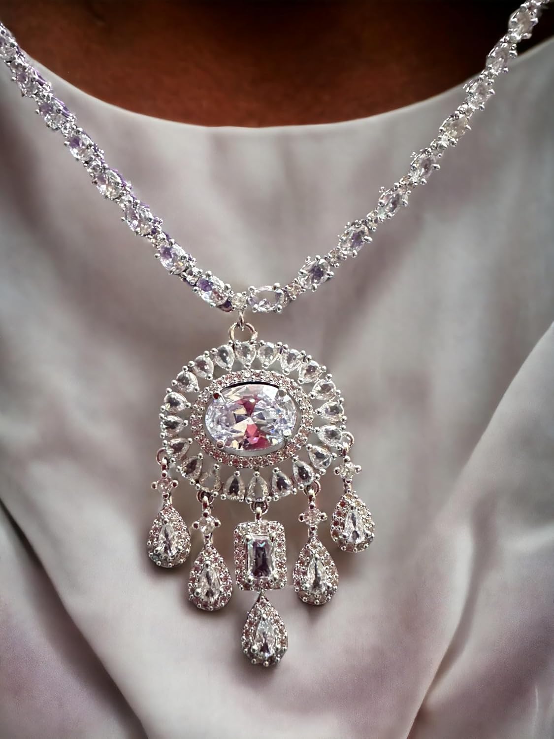 Elegant Diamante Necklace Set, Sparkling Crystals