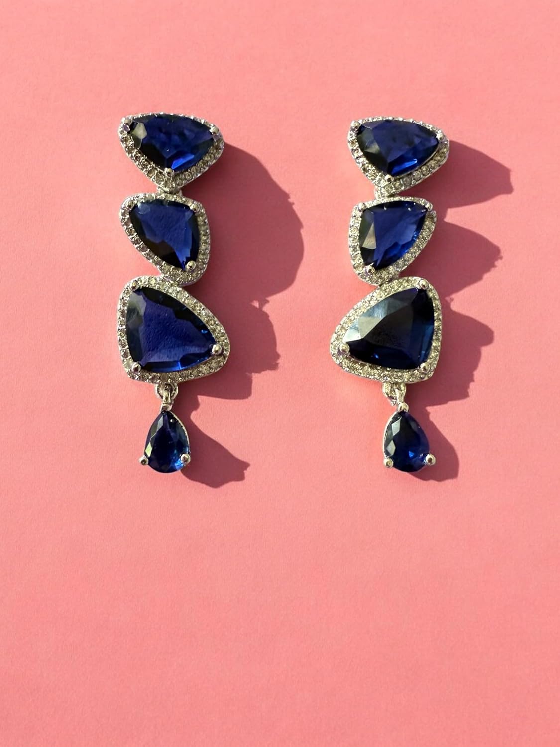Rebekah Rhodium Plated Blue Cubic Zircon Studded Necklace Set