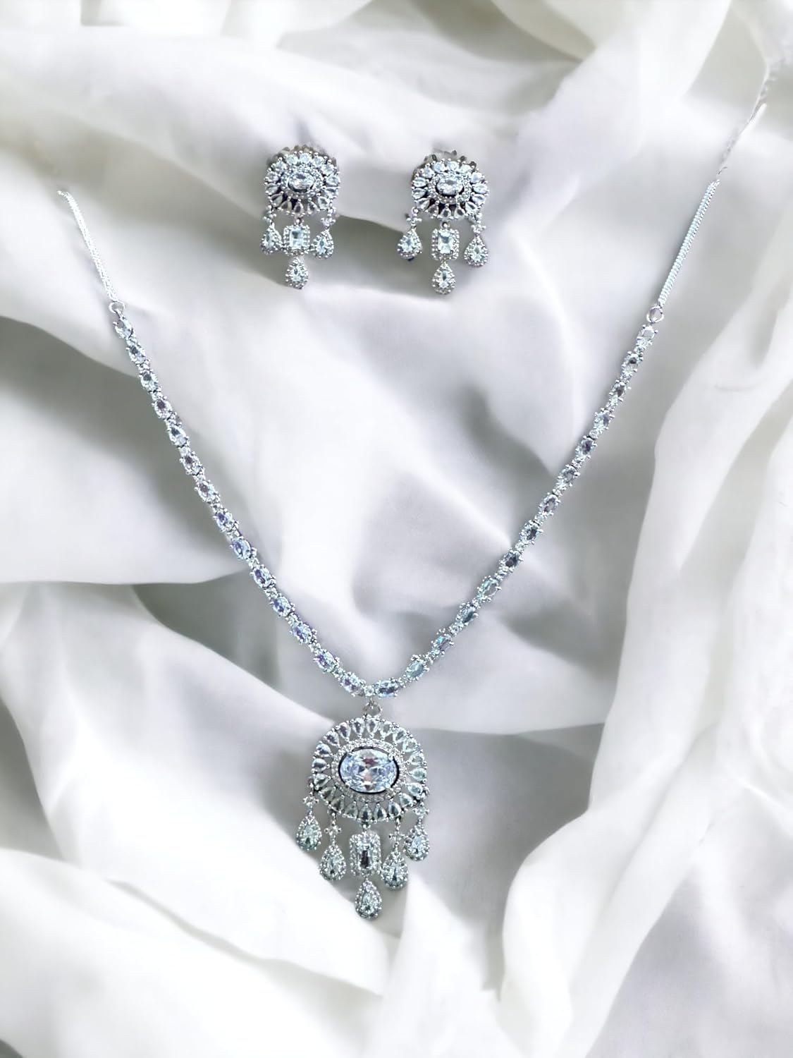 Elegant Diamante Necklace Set, Sparkling Crystals