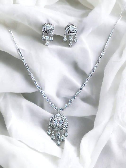 Elegant Diamante Necklace Set, Sparkling Crystals