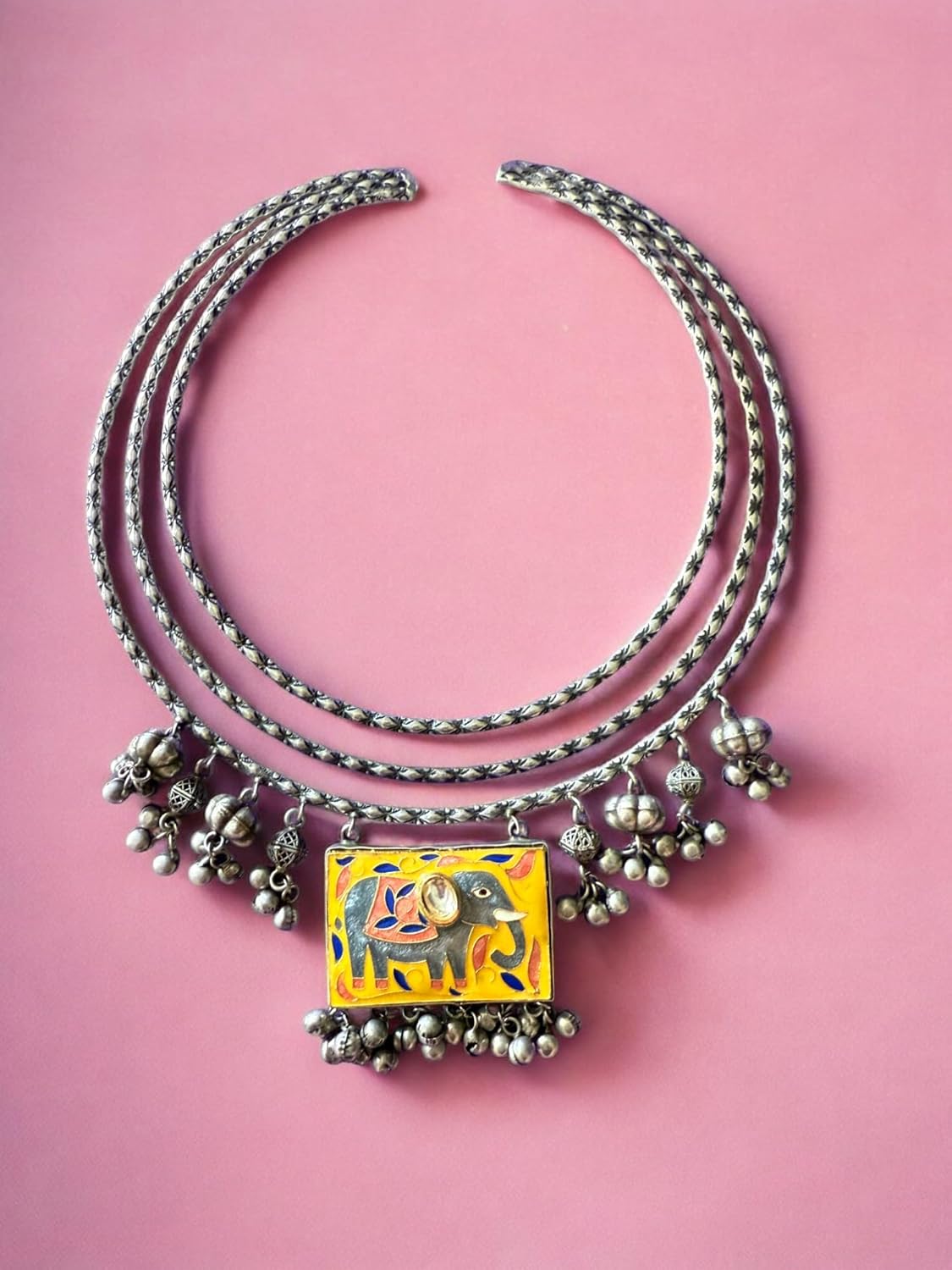 Rebekah Tribal Charm Oxidized Necklace Set with Elephant Motif