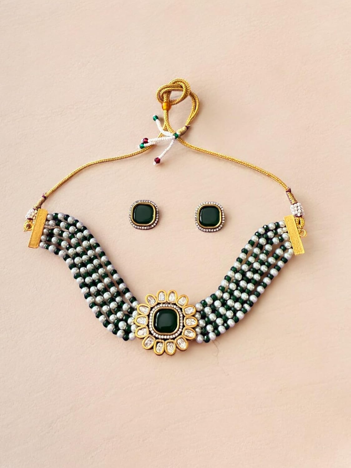 Rebekah Emerald Grace Kundan Pearl Choker Set